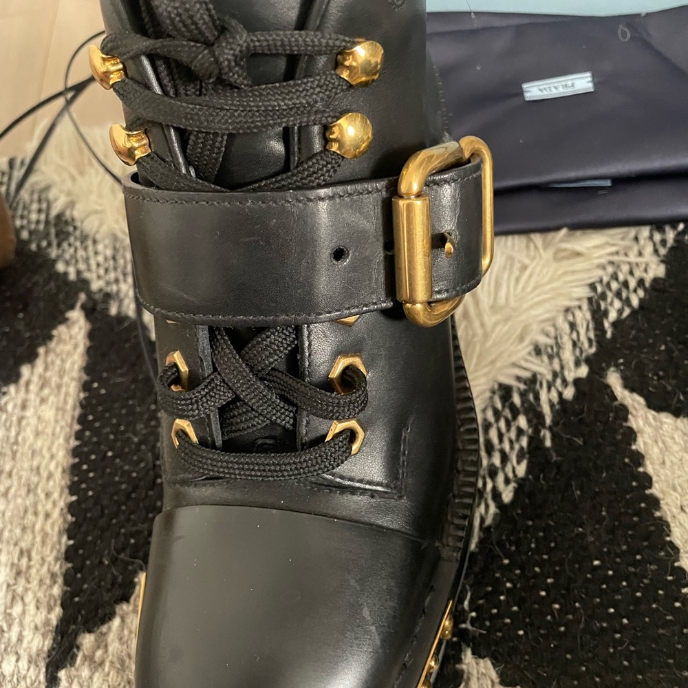 Prada Black Platform lace up boots 37.5 - Picture 10 of 15
